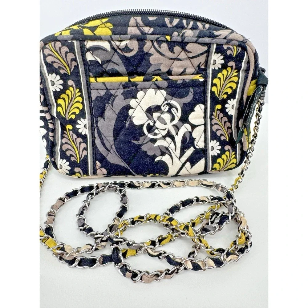 Vera Bradley Quilted Crossbody Purse Chain Strap Floral Cotton Shoulder Bag
